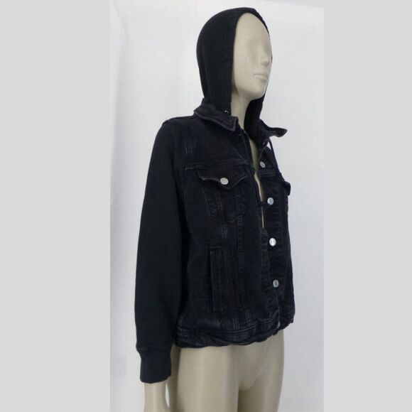 Levis' Black Denim Hybrid Hoodie Trucker Jacket - Picture 3 of 12